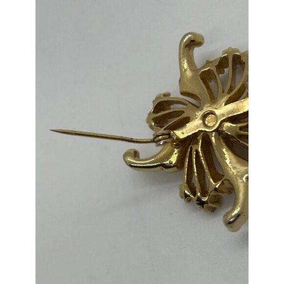 Acrylic Opal Triplet Brooch Swirl Gold-Tone With Faux Pearls Purple Rhinestones - Picture 8 of 8